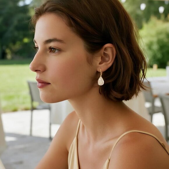 14K Gold Plated Heart Waterdrop Trendy Hypoallergenic Earring for Women - Picture 4 of 8